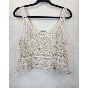 Breeze Ever Women M Ivory Cotton Crochet Lace Tank Top Boho Festival Cropped
